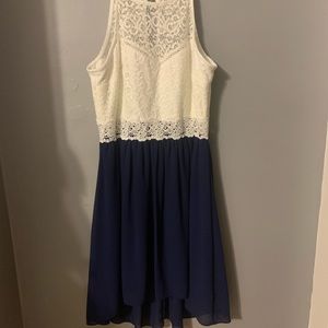 White and navy blue lace top dress